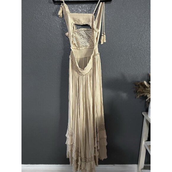 Free People Santa Maria Maxi Women’s Dress beige khaki boho hippie Size Large - Picture 6 of 8